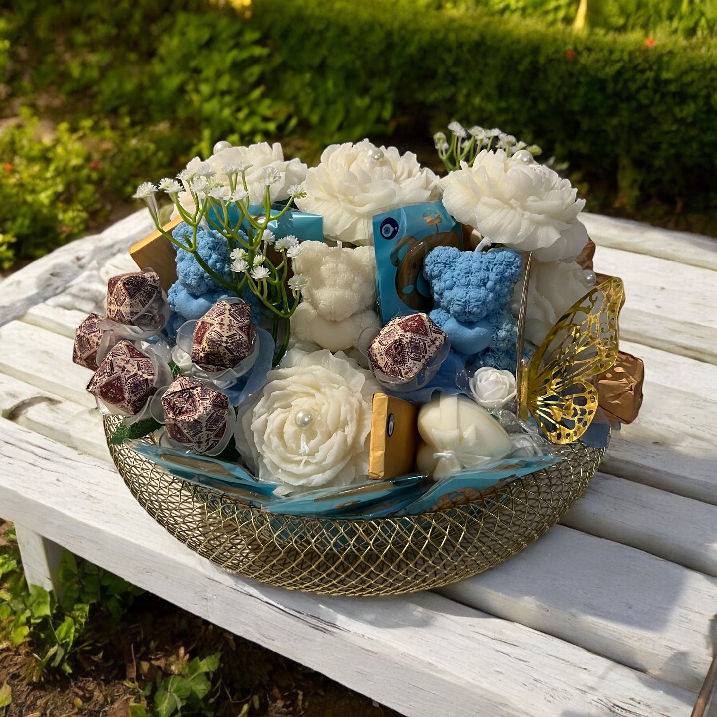 Candle and chocolate basket