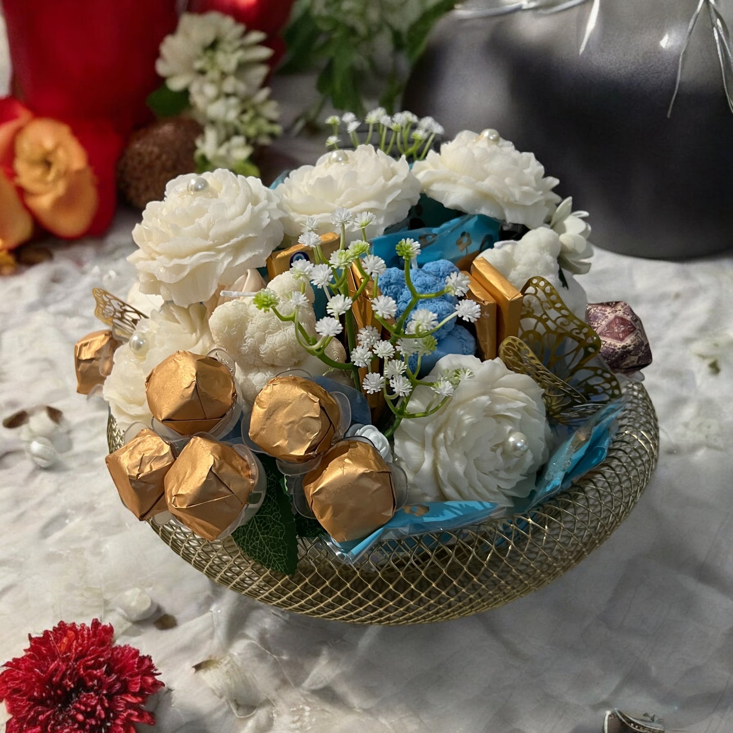 Candle and chocolate basket