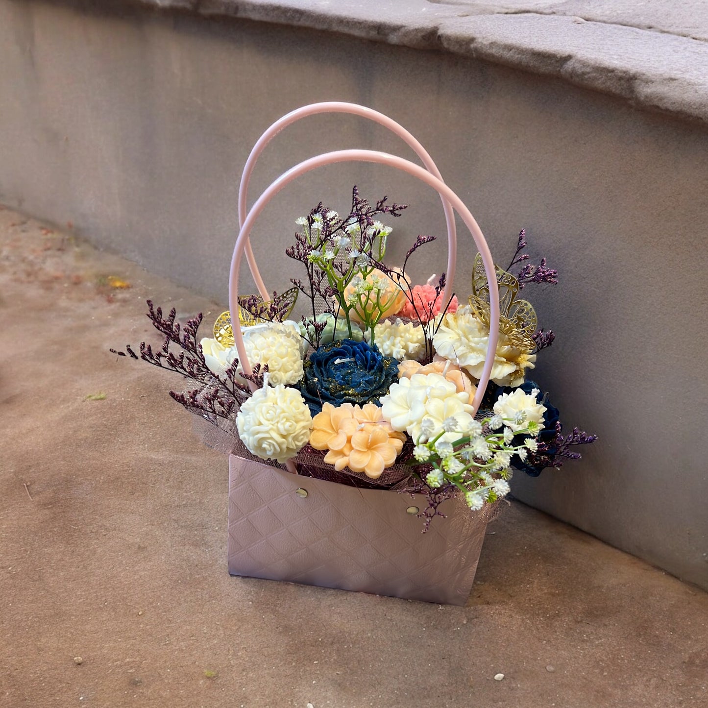 Candle flower basket with various beautiful colors