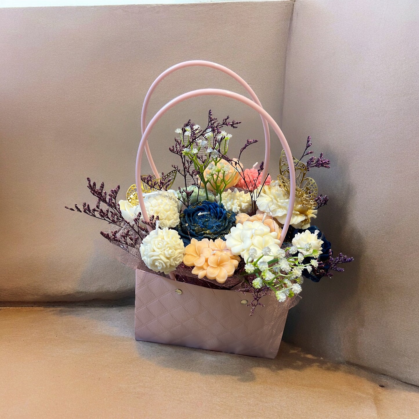 Candle flower basket with various beautiful colors